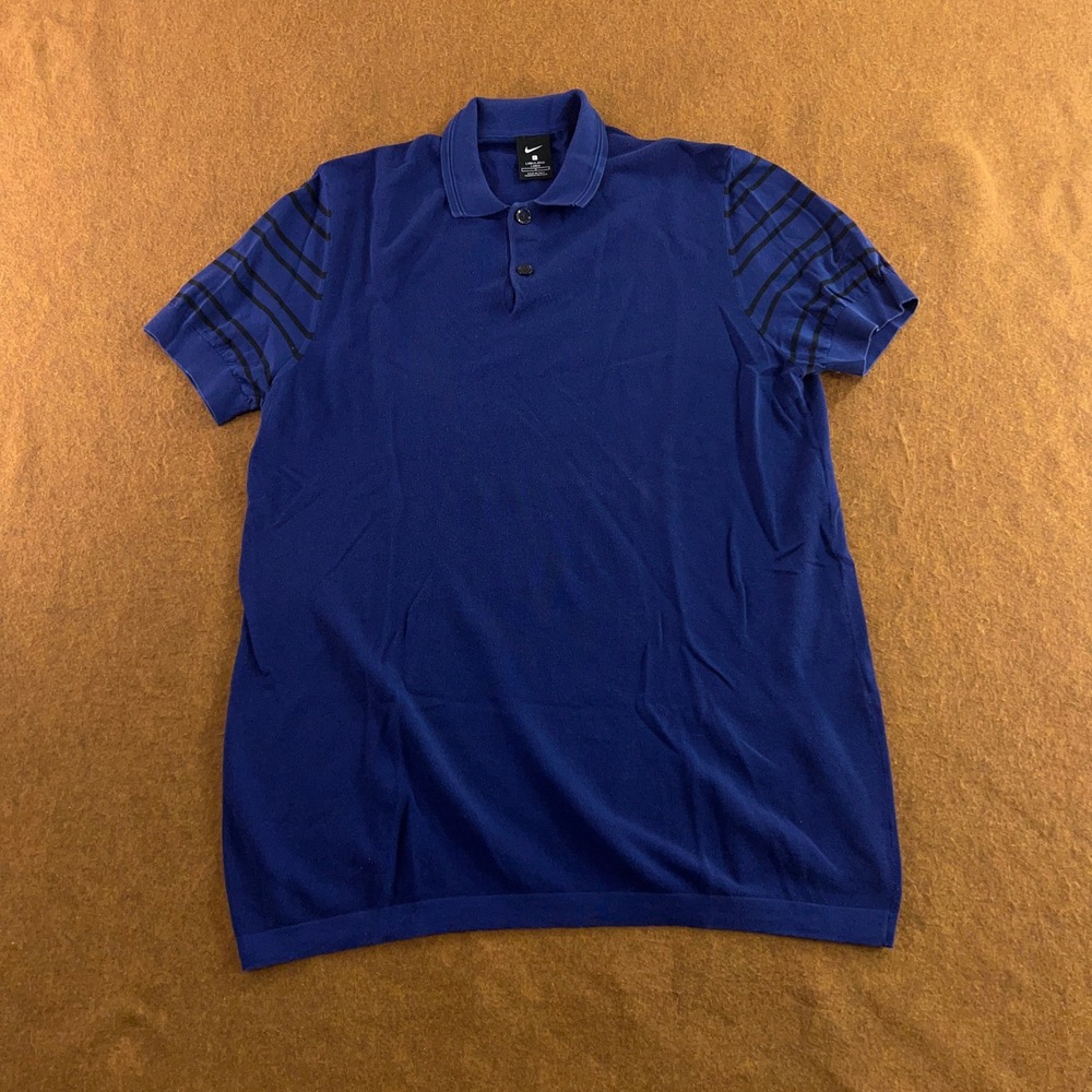Nike Mens Large Blue Striped Sleeve Cotton Knit Polo Shirt